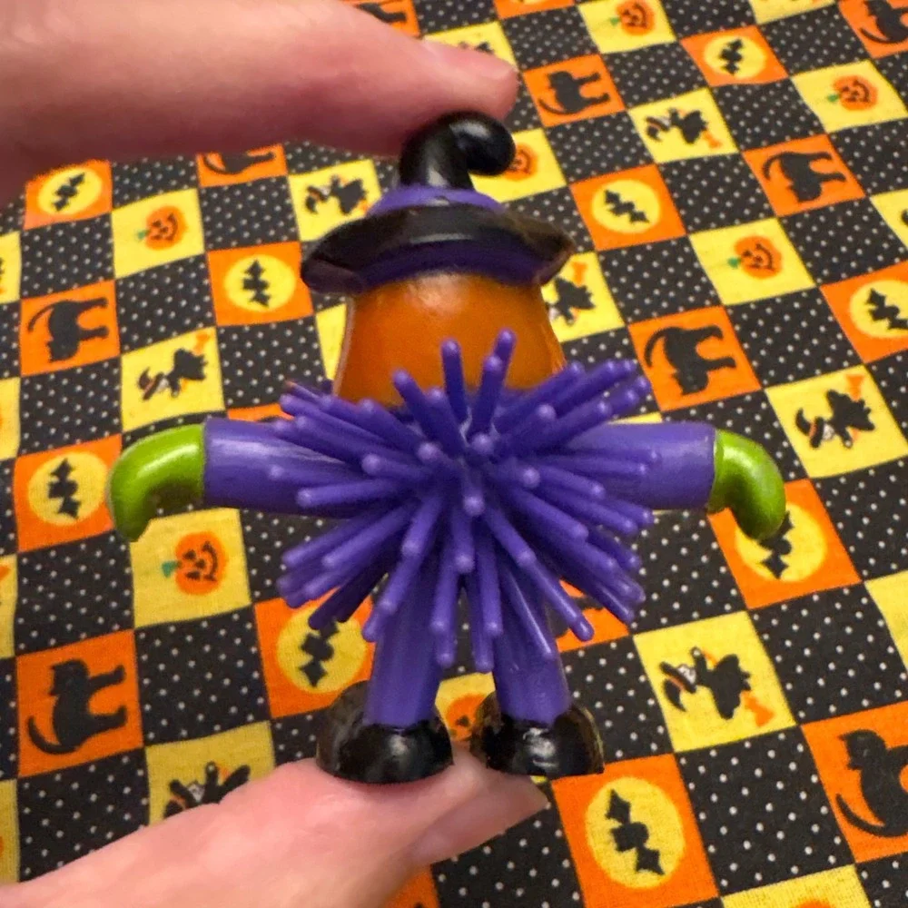 Vintage Halloween Witch Figure Toy Purple Spiky Hair Decoration Decor Koosh Ball